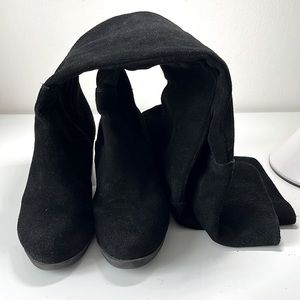 Black Suede Mid Heel Over-Knee Boots